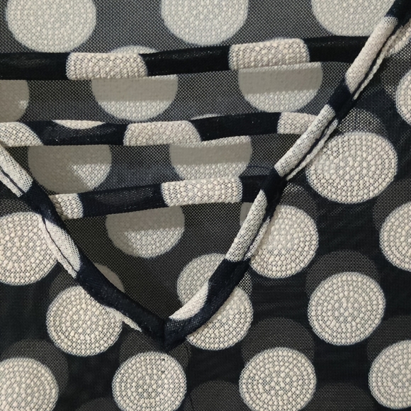 Adele & May sheer short sleeved navy blue & white dots shirt 1X - Picture 7 of 7